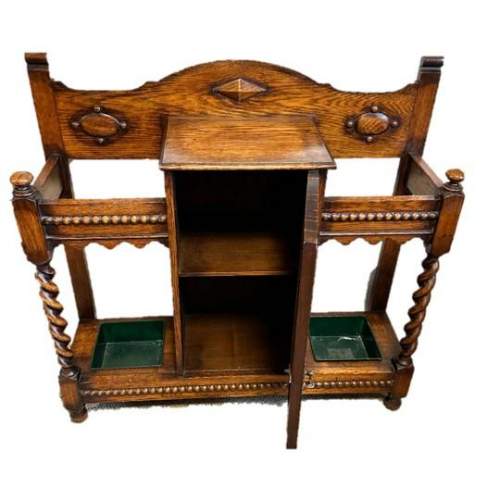 An Oak Arts & Crafts Barley Twist Hall Stand with Cabinet image-3