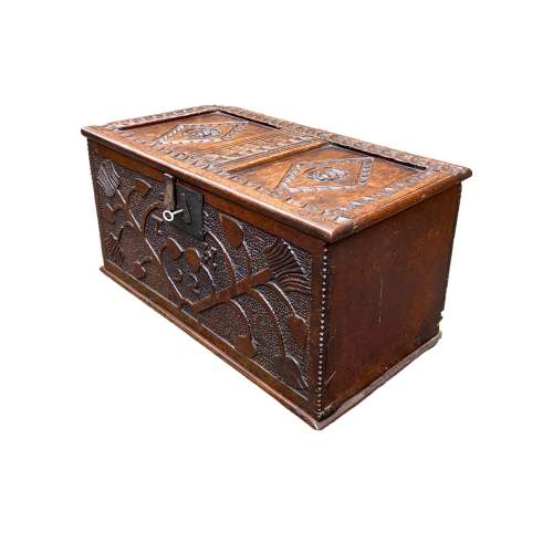 18th Century Carved Oak Coffer image-1