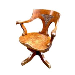 Victorian Oak Swivel Office Chair Circa 1900
