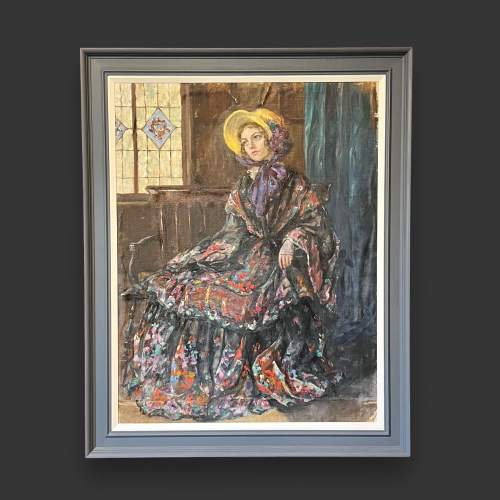 Early 20th Century Large Oil on Board Female Portrait image-1