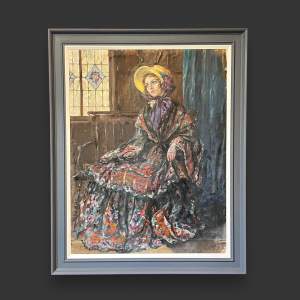 Early 20th Century Large Oil on Board Female Portrait