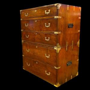 19th Century Five Drawer Teak Campaign Chest