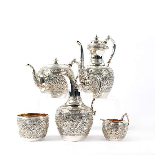Antique Edwardian Five Piece Scottish Silver Tea Service image-1