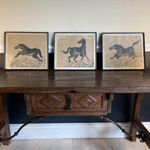 A Set of 3 Chinese Grey Wash Equine Paintings image-2
