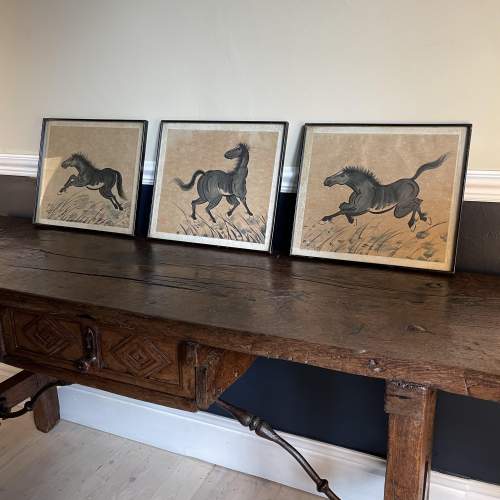 A Set of 3 Chinese Grey Wash Equine Paintings image-3