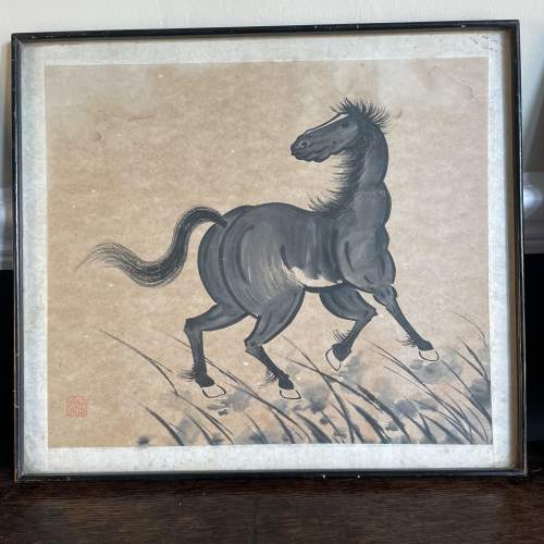 A Set of 3 Chinese Grey Wash Equine Paintings image-5