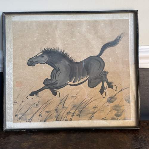 A Set of 3 Chinese Grey Wash Equine Paintings image-6