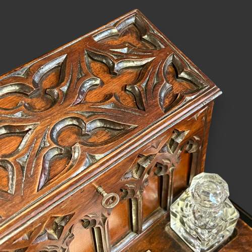 Victorian Gothic Style Walnut Stationery Cabinet Inkstand image-2