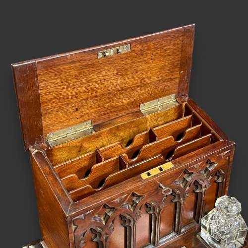Victorian Gothic Style Walnut Stationery Cabinet Inkstand image-3