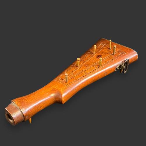 Early 20th Century Trench Art Gun Stock Cribbage Board image-1