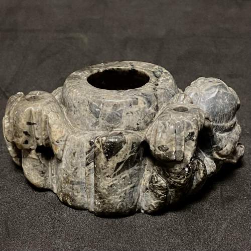 Signed Carved Grey Soapstone Scholars Table Water Pot image-3