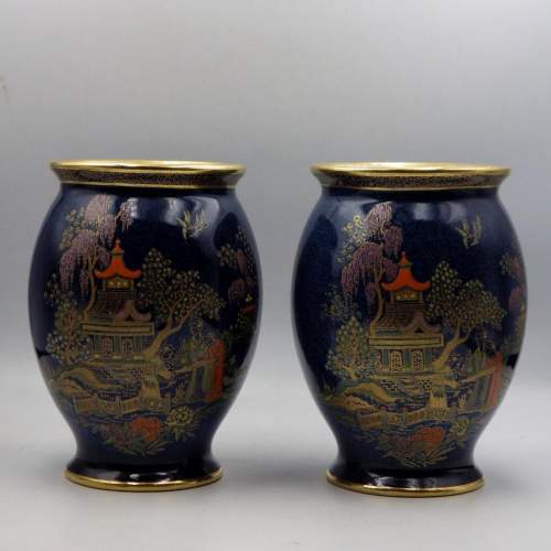 Crown Devon Fieldings 1920s Chinoiserie Lustre Pair of Vases image-6