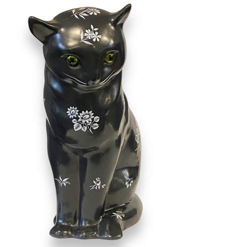 Mid 20th Century Black Pottery Cat image-1