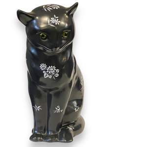 Mid 20th Century Black Pottery Cat