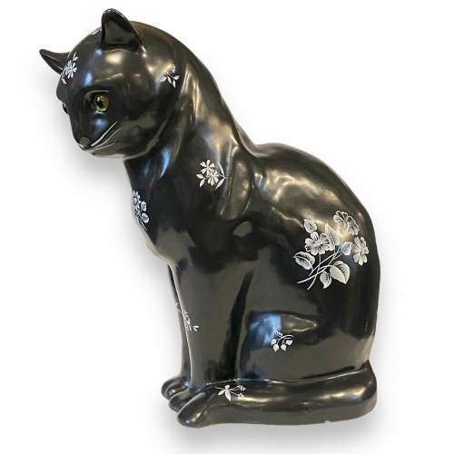 Mid 20th Century Black Pottery Cat image-2