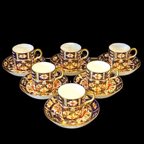 Set of Six Royal Crown Derby Imari Coffee Cans and Saucers image-1