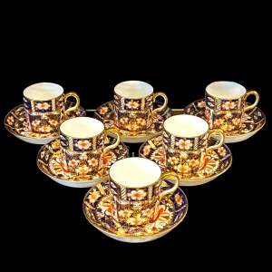 Set of Six Royal Crown Derby Imari Coffee Cans and Saucers