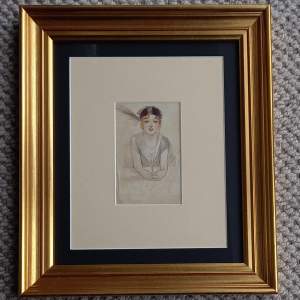 Early 20thC Framed postcard of an Art Deco Lady by Achille Mauzan