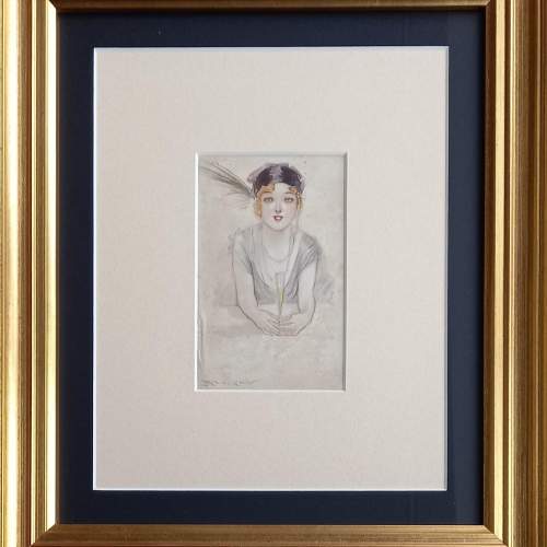 Early 20thC Framed postcard of an Art Deco Lady by Achille Mauzan image-2