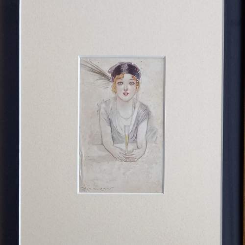 Early 20thC Framed postcard of an Art Deco Lady by Achille Mauzan image-3