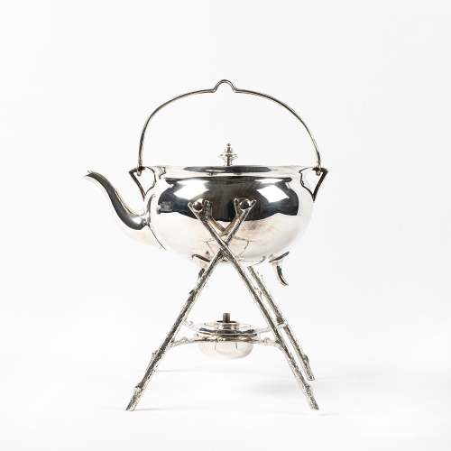 Antique Victorian Silver Plated Tea Kettle on Stand image-1