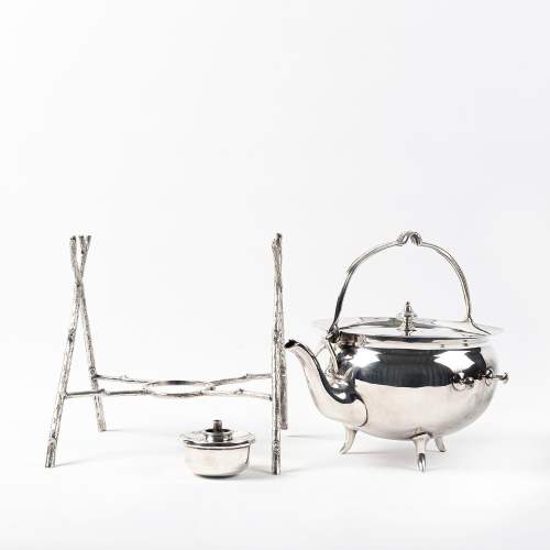 Antique Victorian Silver Plated Tea Kettle on Stand image-4