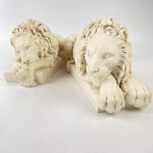 Pair of Marble Canova Lions