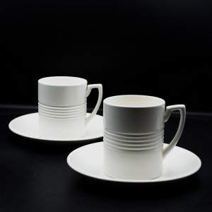 Keith Murray 1930s Art Deco Wedgwood Pair of Coffee Cans & Saucers