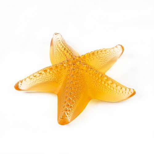 French Lalique Frosted Amber Glass Starfish Paperweight image-1