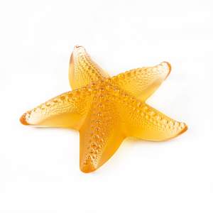 French Lalique Frosted Amber Glass Starfish Paperweight