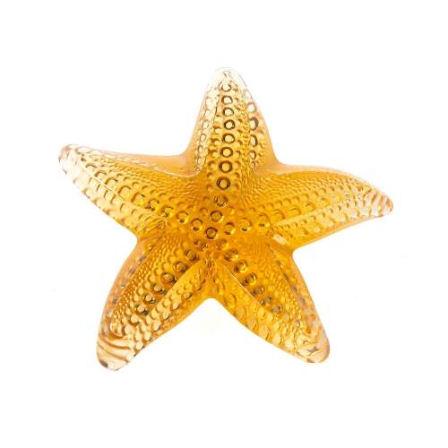 French Lalique Frosted Amber Glass Starfish Paperweight image-2