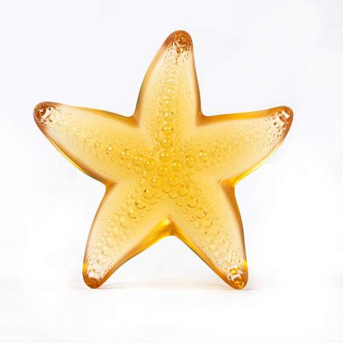 French Lalique Frosted Amber Glass Starfish Paperweight image-3