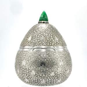 Antique Indian Kashmir Silver and Hardstone Lidded Cannister