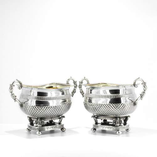 Pair of Large Antique Victorian Twin Handled Silver Sugar Bowls image-1