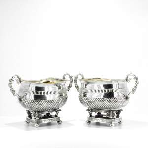 Pair of Large Antique Victorian Twin Handled Silver Sugar Bowls