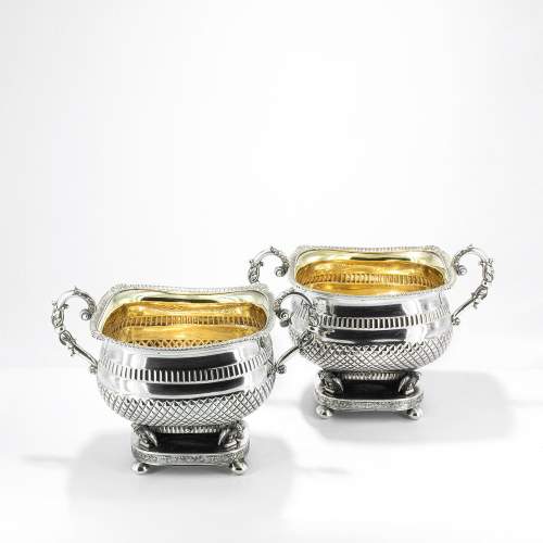Pair of Large Antique Victorian Twin Handled Silver Sugar Bowls image-2