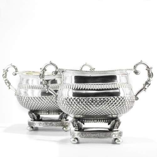 Pair of Large Antique Victorian Twin Handled Silver Sugar Bowls image-3