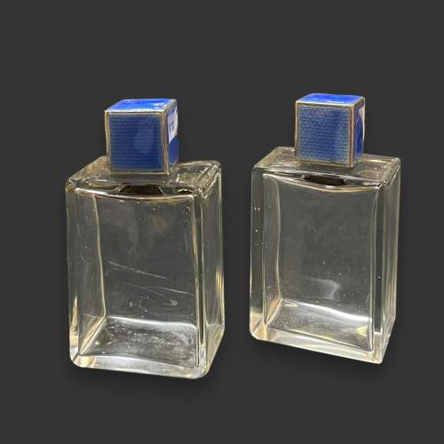 Pair of Blue Enamel and Silver Topped Scent Bottles image-1