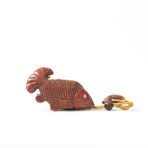 Japanese Carved Wood Inro in the Form of a Fish image-1