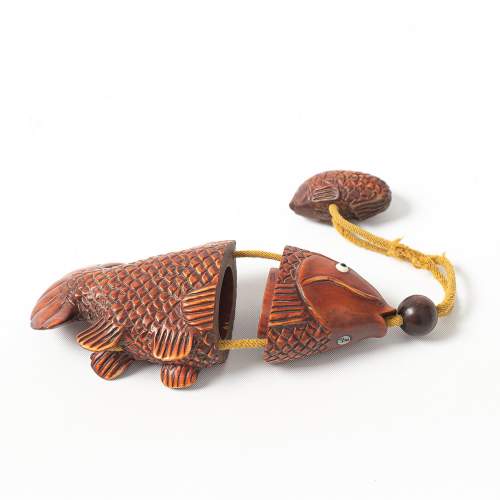 Japanese Carved Wood Inro in the Form of a Fish image-3
