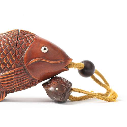 Japanese Carved Wood Inro in the Form of a Fish image-4
