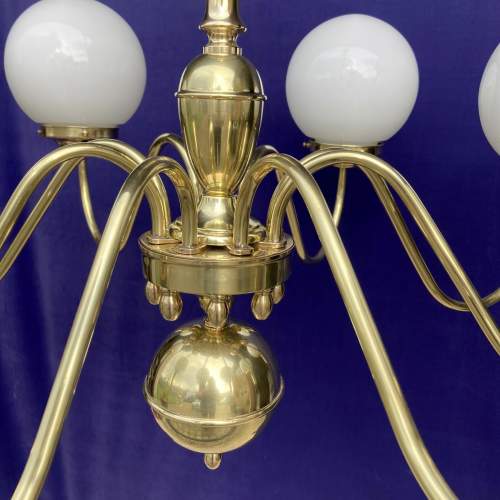 8-Arm Brass Electrolier with Spherical Pearl-Glass Shades image-2