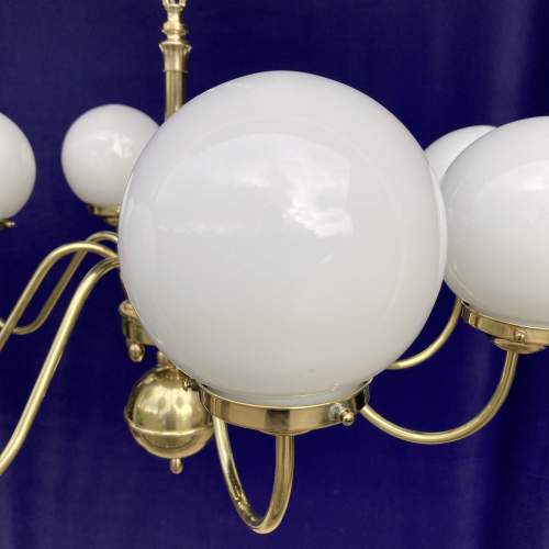 8-Arm Brass Electrolier with Spherical Pearl-Glass Shades image-3