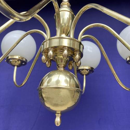 8-Arm Brass Electrolier with Spherical Pearl-Glass Shades image-5