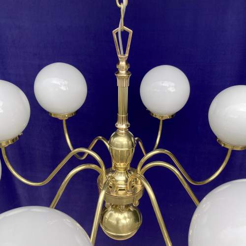 8-Arm Brass Electrolier with Spherical Pearl-Glass Shades image-6