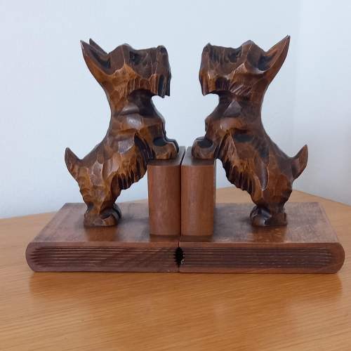 Mid 20th Century Carved Wooden Scottie Dog Bookends image-1