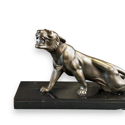 Art Deco Spelter Sculpture of a Tiger on a Black Marble Base image-2