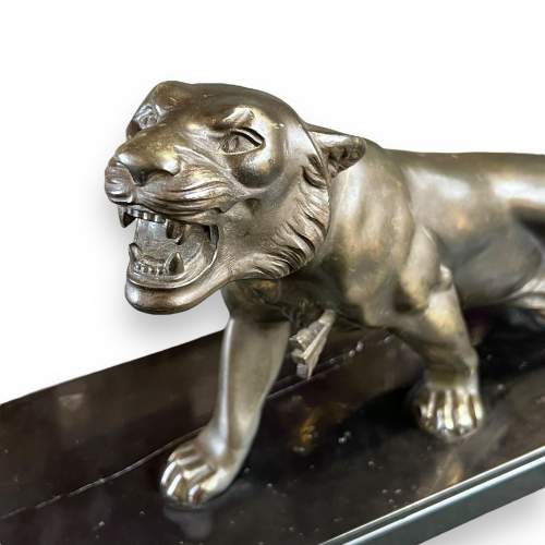 Art Deco Spelter Sculpture of a Tiger on a Black Marble Base image-4