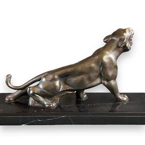 Art Deco Spelter Sculpture of a Tiger on a Black Marble Base image-5