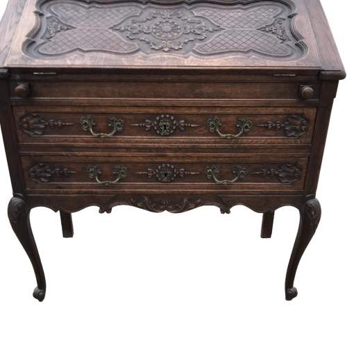 Antique French Carved Oak Bureau image-1